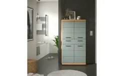 Midischrank SCHLOONSEE, Breite 74cm, 4 Türen, 1 Schubkasten, 4 Fächer, MDF-Front, in verschiedenen Farben erhältlich, Badmöbel, Badschrank, Schrank, Bad Schloonsee | Eiche Artisan (Nachbildung), Salbeigrün