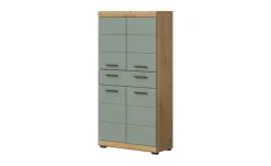 Midischrank SCHLOONSEE, Breite 74cm, 4 Türen, 1 Schubkasten, 4 Fächer, MDF-Front, in verschiedenen Farben erhältlich, Badmöbel, Badschrank, Schrank, Bad Schloonsee | Eiche Artisan (Nachbildung), Salbeigrün