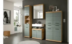 Midischrank SCHLOONSEE, Breite 74cm, 4 Türen, 1 Schubkasten, 4 Fächer, MDF-Front, in verschiedenen Farben erhältlich, Badmöbel, Badschrank, Schrank, Bad Schloonsee | Eiche Artisan (Nachbildung), Salbeigrün