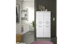 Midischrank SCHLOONSEE, Breite 74cm, 4 Türen, 1 Schubkasten, 4 Fächer, MDF-Front, in verschiedenen Farben erhältlich, Badmöbel, Badschrank, Schrank, Bad Schloonsee | Weiß, hochglanz