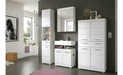 Midischrank SCHLOONSEE, Breite 74cm, 4 Türen, 1 Schubkasten, 4 Fächer, MDF-Front, in verschiedenen Farben erhältlich, Badmöbel, Badschrank, Schrank, Bad Schloonsee | Weiß, hochglanz