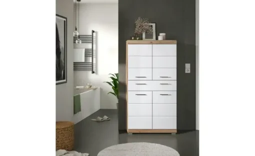 Midischrank WALDSEE, Breite 74cm, 4 Türen, 1 Schubkasten, 4 Fächer, MDF-Front, in verschiedenen Farben erhältlich, Badmöbel, Badschrank, Schrank, Bad Waldsee