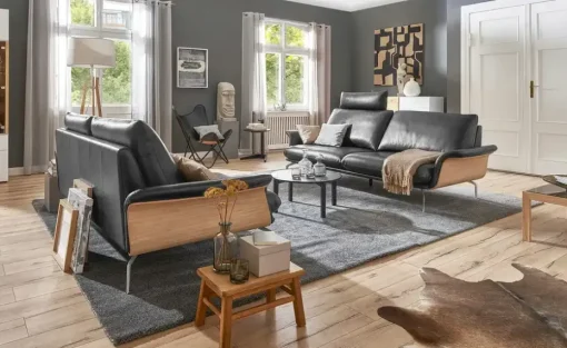 Nils Olsen Ledersofa aus Echtleder Alva | 2,5, Schwarz