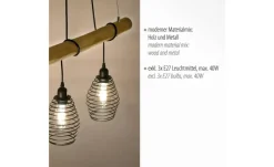 Paul Neuhaus Pendelleuchte, 3-flammig, Eukalyptus-Holz/ Metall