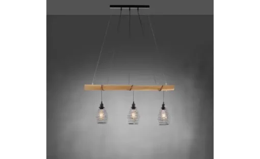 Paul Neuhaus Pendelleuchte, 3-flammig, Eukalyptus-Holz/ Metall