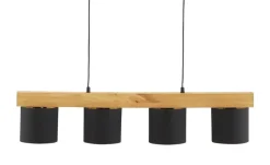 Pendelleuchte, 4-flammig, Holz/ Stoffschirm schwarz/goldfarben | Schwarz