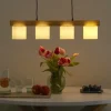 Pendelleuchte, 4-flammig, Holz/ Stoffschirm weiß | Weiß