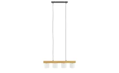 Pendelleuchte, 4-flammig, Holz/ Stoffschirm weiß | Weiß