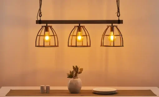 Pendelleuchte, 3-flammig, Metall / Holz schwarz