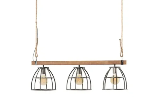 Pendelleuchte, 3-flammig, Metall / Holz schwarz