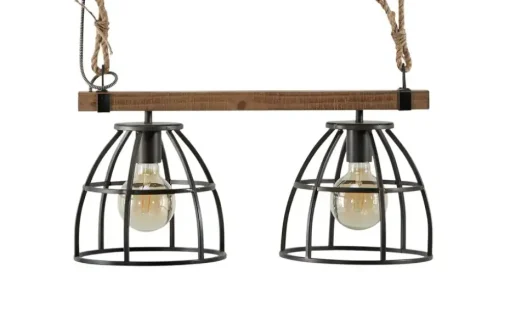 Pendelleuchte, 2-flammig, schwarz/holz | Möbel Höffner