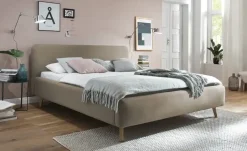 Polsterbettgestell Mattis | Taupe, Webstoff fein
