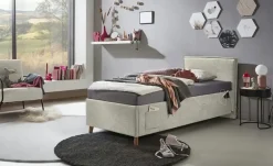 Polsterbettgestell mit trendiger Kederumrahmung Fun | Beige, Ohne Rückenteil