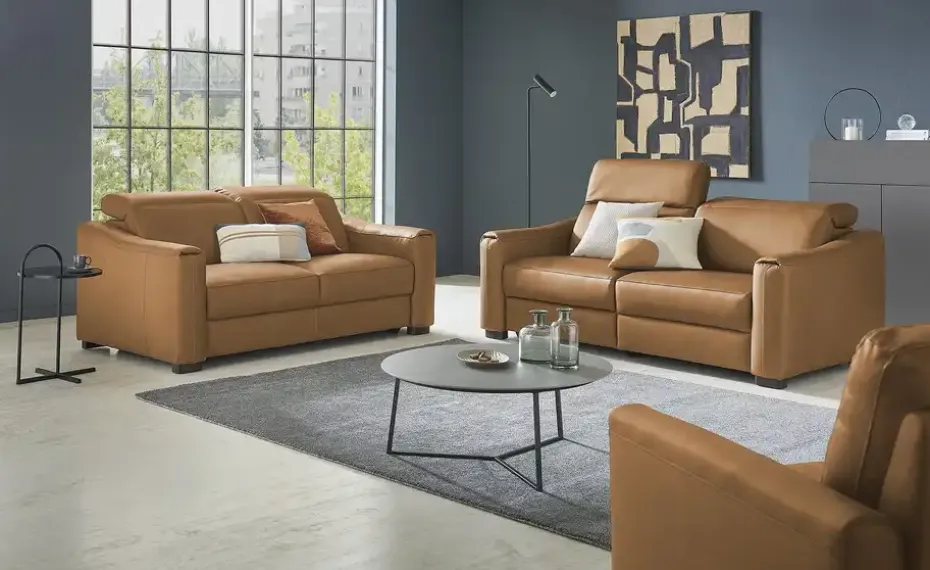 Ravensberger Werkstätten Einzelsofa Echlederbezug Corby | Cognacbraun, Relaxfunktion links