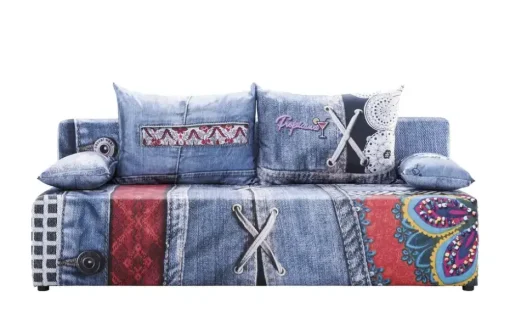 Schlafsofa Denny Basic | Denimblau, mehrfarbig, Grundfunktion