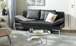 Schlafsofa mit Sitz- und Rückenfläche aus Echtleder Kenny | silberfarben, Schwarz