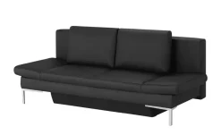 Schlafsofa mit Sitz- und Rückenfläche aus Echtleder Kenny | silberfarben, Schwarz