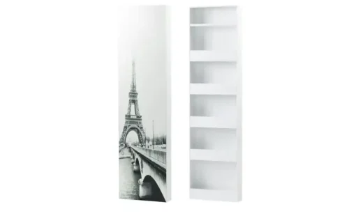 Schuh- und Mehrzweckschrank Pictura | Weiß, Spiegelfront mit Motiv Paris