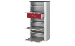 Schuhschrank Juno | Rot, transparent, Aluminiumgrau