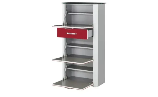 Schuhschrank Juno | Rot, transparent, Aluminiumgrau