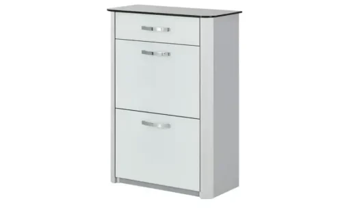 Schuhschrank Juno | Weiß, Aluminiumgrau, 71 cm