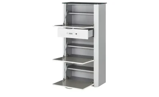 Schuhschrank Juno | Weiß, Hochglanz, Aluminiumgrau
