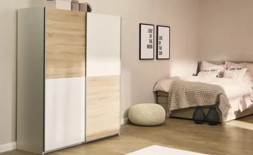 Schwebetürenschrank, 2-türig Tipton | 170 cm, Schachbrett sägerau