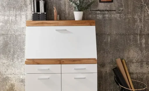 Sekretär Cortina | Weiß, Eiche (Nachbildung) | Höffner