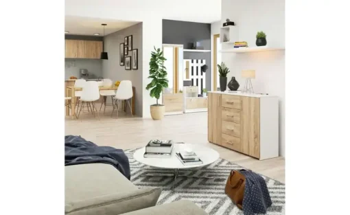 Sideboard 110 cm breit Kiara | Weiß, Eiche Sonoma (Nachbildung)