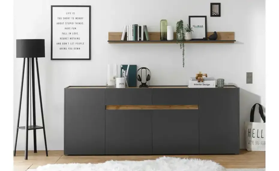 Sideboard Cande | Anthrazit, Eiche (Nachbildung), 220 cm
