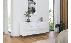 Sideboard Frome | Weiß, Front: Glas, Oberboden: Dekor