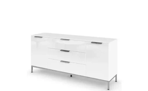 Sideboard Frome | Weiß, Front: Glas, Oberboden: Dekor