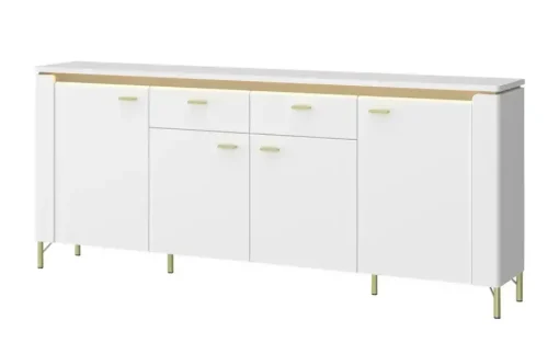 Sideboard mit Softclose Losini | Weiß, Goldfarben