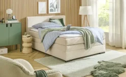 smart Boxbett mit Topper, Cordbezug, Beige Basic | Creme, 140 cm