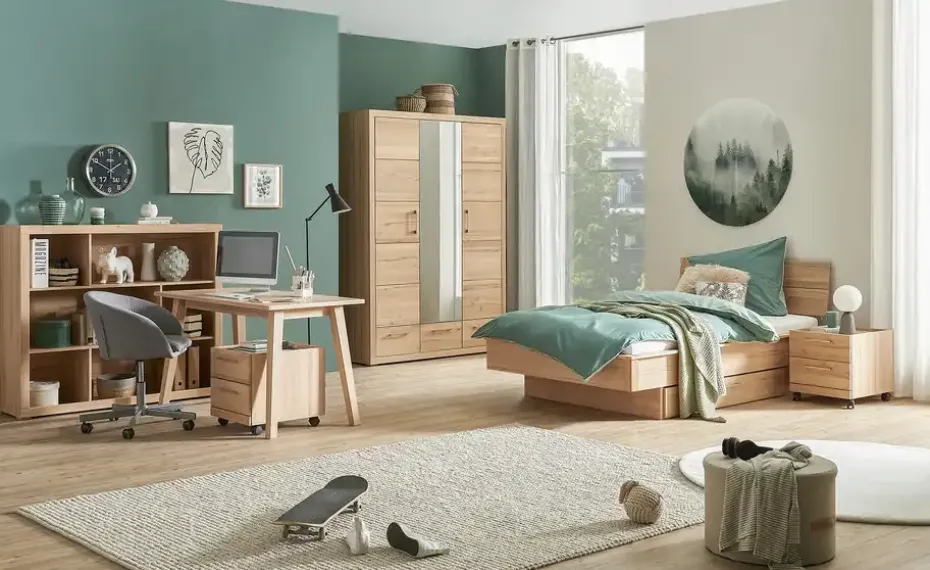 smart Kleiderschrank Oslo | Kernbuche, Kernbuche (Nachbildung), silberfarben