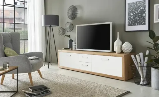 smart Lowboard Oslo | Wildeiche, Wildeiche (Nachbildung), Weiß