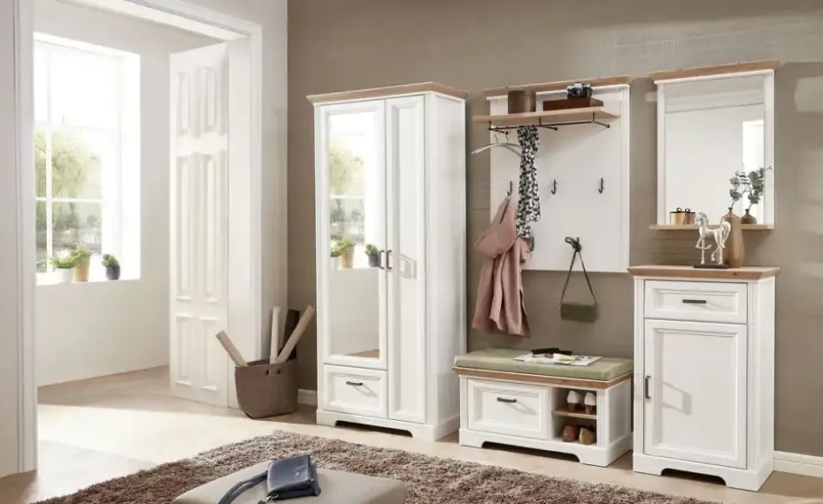 Spiegel Varese | Pinie (Nachbildung), Weiß, Asteiche (Nachbildung)