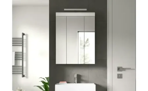 Spiegelschrank SCHLOONSEE, Breite 60cm, inkl. Beleuchtung, 3 Spiegeltüren, 9 Fächer in verschiedenen Farben erhältlich, Badmöbel, Spiegel, Badschrank, Bad Schloonsee | Weiß