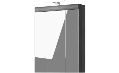 Spiegelschrank SCHLOONSEE, Breite 60cm, inkl. Beleuchtung, 3 Spiegeltüren, 9 Fächer in verschiedenen Farben erhältlich, Badmöbel, Spiegel, Badschrank, Bad Schloonsee | Silbergrau