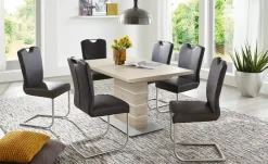 Säulentisch  ausziehbar Dekora | 120 cm, edelstahlfarben