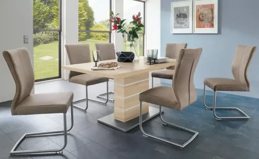 Säulentisch  ausziehbar Dekora | 120 cm, edelstahlfarben