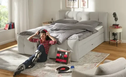switch Boxspringbett mit Bettkasten Sofia | Grau, 180 cm
