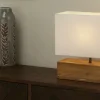 Tischleuchte, 1-flammig, Holz/ Stoffschirm weiß