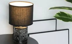 Tischleuchte, 1-flammig, Rauchglas und Stoff `klein`