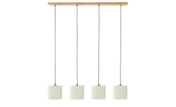 Trio Pendelleuchte, 4-flammig, Pinienholz/ Stoffschirm