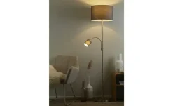 Trio Stehleuchte, 2-flammig, nickel matt, Stoffschirm grau | Grau