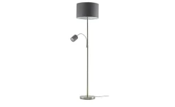 Trio Stehleuchte, 2-flammig, nickel matt, Stoffschirm grau | Grau