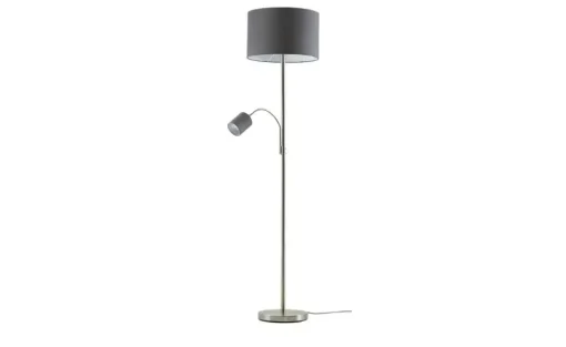 Trio Stehleuchte, 2-flammig, nickel matt, Stoffschirm grau | Grau
