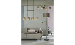 Trio Stehleuchte, 2-flammig, nickel matt, Stoffschirm grau | Grau