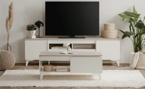 TV-Lowboard Dimarro | Weiß, Sand | Möbel Höffner